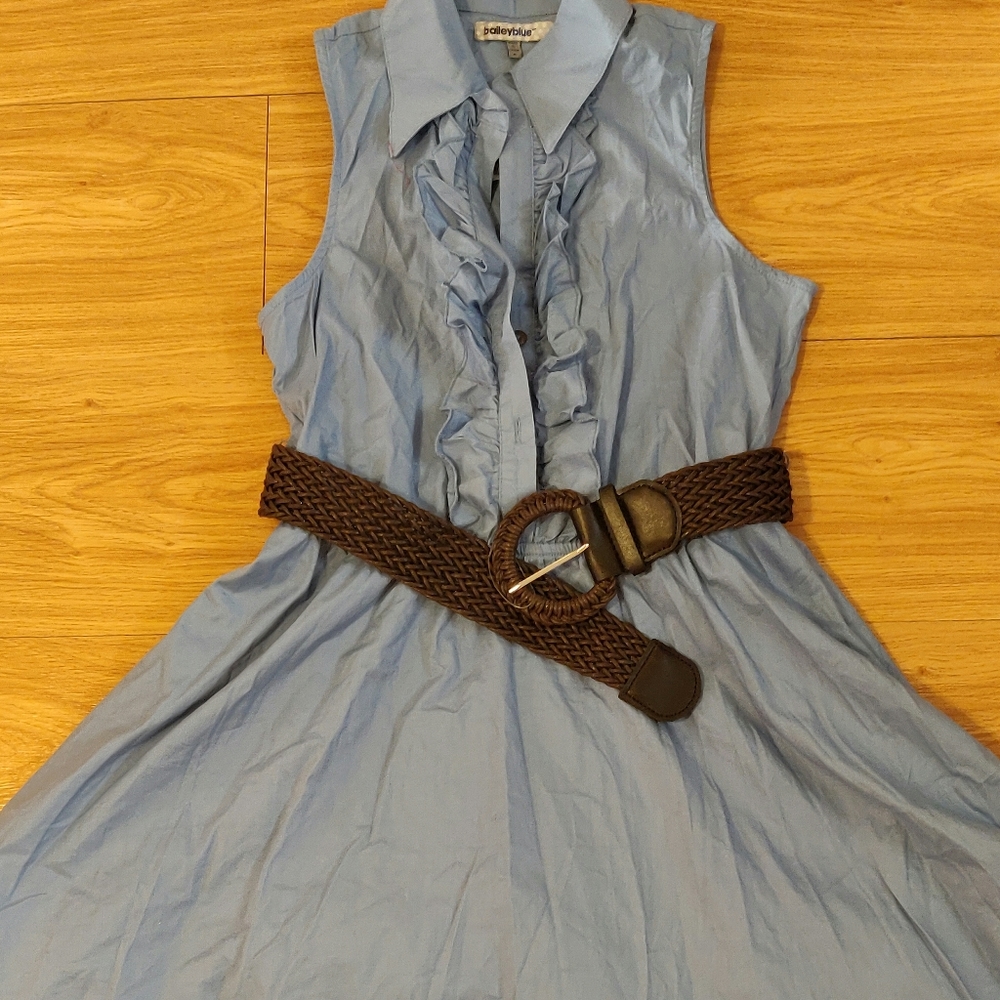 Bailey Blue Ruffle Puff Dress with Belt